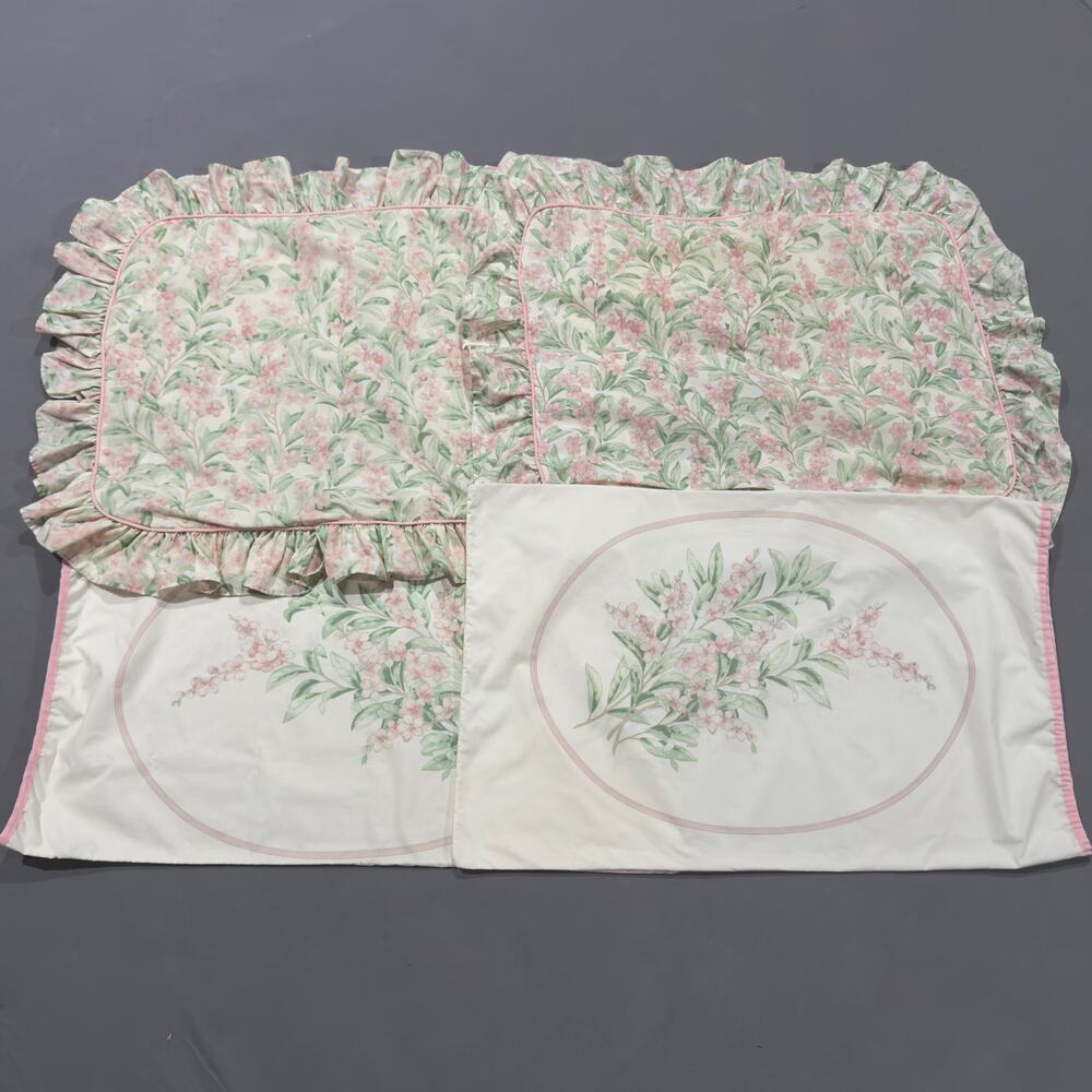 J.P. STEVENS Vintage Pink Floral Ruffled 4pc Pillowcase Sham Set